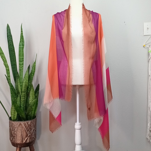 A New Day Women's Multicolor Stripped Wide Long Fringe Edge Scarf / Wrap - Picture 6 of 9